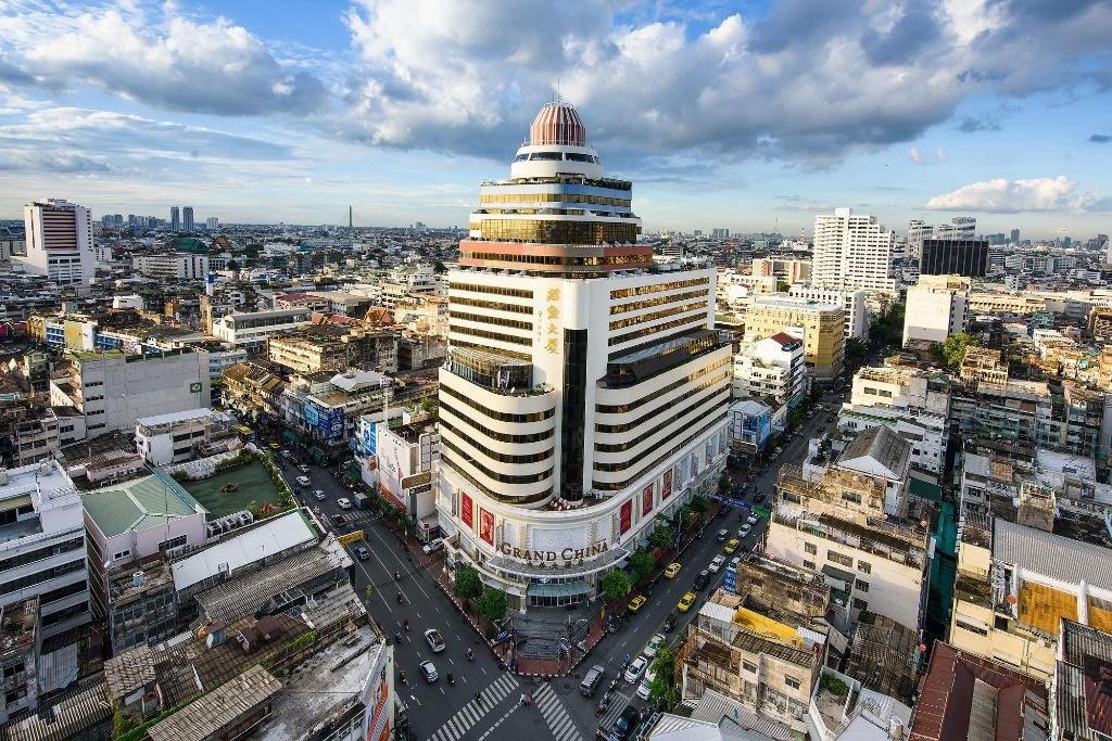Aerial view of the hotel building at Grand China Bangkok