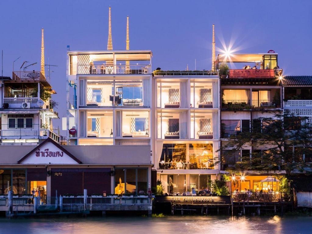 Riverside building at dusk at sala rattanakosin Bangkok