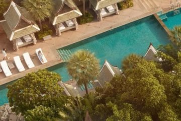 Aerial view of the swimming pool at The Peninsula Bangkok